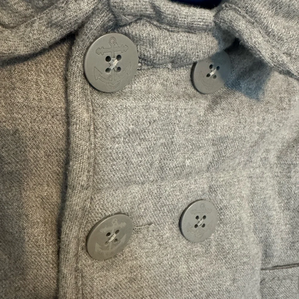 Baby GAP Gray Pea Coat 100% cotton very soft 12 - 18 months removable plaid blue
